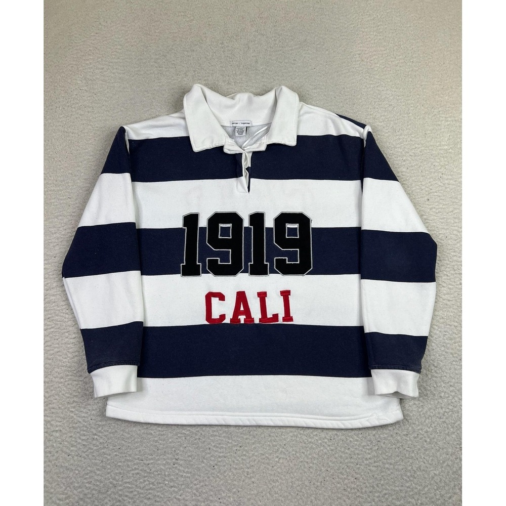 Better Together Shirt Womens XS Navy‎ White Striped Rugby Long Sleeve 1919 CALI